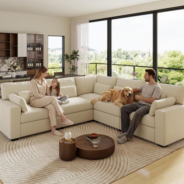 109.1"" Modular Sectional Sofa, L Shaped Cloud Couch with Extra Deep Seat, Comfortable Chenille Couch with Lumbar Pillows, Oversized Modern Sectional Couches for Living Room (Beige)7