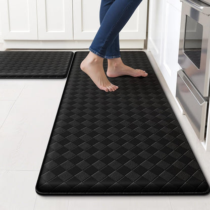 2-Piece Kitchen Mats, Cushioned Non-Slip Floor Mats, Black | Kitchen Mats for Floor, Water-Resistant anti Fatigue Mats for Kitchen Floor,Laundry & Entryway, 17.3 X 30 and 17.3 X 47 In1