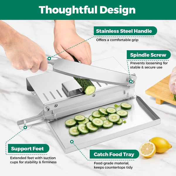 Meat Bone Cutter, Manual Meat Slicer Bone Cutting Knife with Food-Grade Stainless Steel Blade and Food Catch Tray, Beef Jerky Chicken Bone Cleaver for Home and Commercial Cooking, 15.5 Inches4
