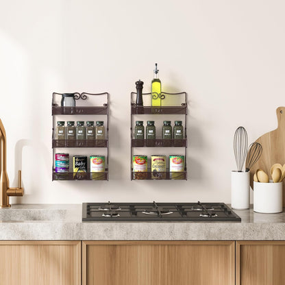 3 Tier Wall Mounted Hanging Spice Rack, Bronze, 2 Pack2