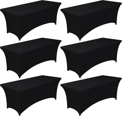 Spandex Tablecloth 6Ft - 6 Pack, Fitted and Stretch Table Cover for Rectangle Tables, Wrinkle-Resistant and Secure Fabric for Outdoor, Picnic, Party, Wedding, Banquet and Birthday, Black1