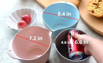 3 Small Mixing Bowls Set with Lids,Grips,Pour Spout and TPR Bottom, Plastic Nesting Bowl Use for Kitchen Cooking-Prep,Serving,Baking Bread Cake,Pancake,Non-Slip,3Qt,2Qt,1.5Qt,Pink6