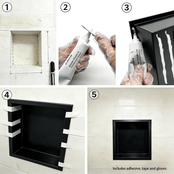 24 X 12''Stainless Steel Shower Niche, Black, No Tile Needed8