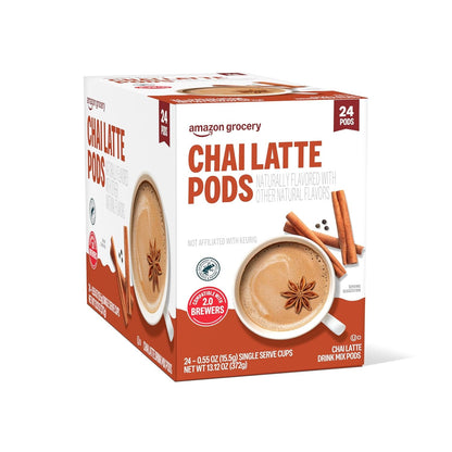 Amazon Brand - Happy Belly Tea Pods Compatible with 2.0 K-Cup Brewers, Chai Latte, 24 Count (Previously Solimo)4