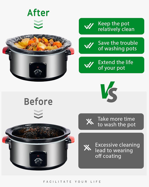 30 Slow Cooker Liners, Small Size 10.5"X 17.5" Fit 1QT to 3QT Pots | BPA Free, Heat-Resistant up to 400°F, Durable Nylon Blend, High Tenacity, 100% Leak-Proof, Disposable Liners, Easy Cleanup4