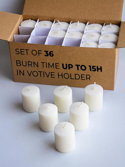 Ivory Votive Candles Set of 36 Unscented Smokeless 15 Hour in Votive Holder1