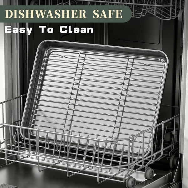 Baking Sheet with Rack Set (2 Pans + 2 Racks), 16 X 12 X 1 Inch Stainless Steel Cookie Sheet Baking Pan Tray with Cooling Rack, Jelly Roll Pan with Wire Rack, Warp Resistant & Heavy Duty & Rust Proof8