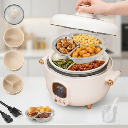 4.2Qt Electric Pressure Cooker & Smart Multi-Cooker, 10-In-1 Innovative 3-Compartment Rice Cooker, 1000W Hot Pot with 24H Timer, 70Kpa Fast Cooking, Non-Stick Inner Pots, Heat Preservation, 110V, White1