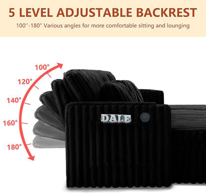 107'' Sectional Sleeper Sofa with Pull Out Bed, Storage Chaise, Adjustable Backrest, USB Charger, Cup Holder & Side Pocket, Fluffy Soft Corduroy U Shaped Couch for Living Room, Black8