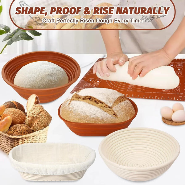 Sourdough Starter Kit with Enamel Cast Iron Pot, Complete Sourdough Bread Baking Supplies, round & Oval Bread Proofing Basket with 34 Oz Starter Jar, Bread Making Tools Kit8