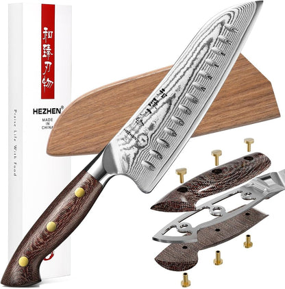 7.3'' Santoku Knife with Sheath – 67 Layers Damascus Steel, Professional Kitchen Knife for Meat, Fish & Vegetables, Micarta Handle1