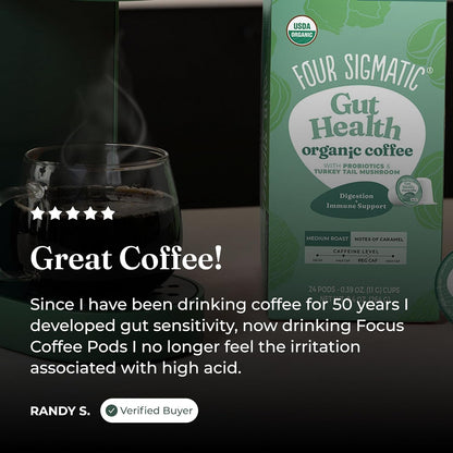 Four Sigmatic Gut Health Organic Coffee Pods | Medium Roast Probiotic K Cups with Chaga and Turkey Tail | Immune Boosting, Probiotic Mushroom Coffee K Cups for Gut Health and Immune Support | 24 Count10