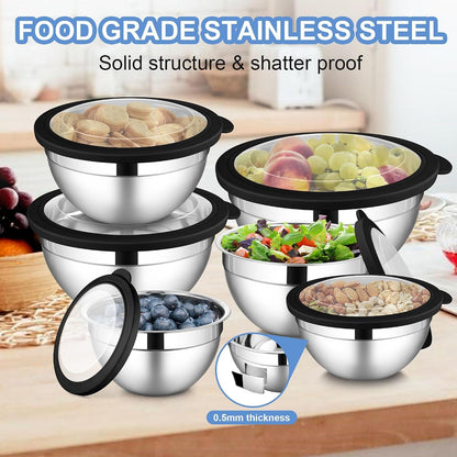 Stainless Steel Mixing Bowls with Transparent Airtight Lids Set of 63