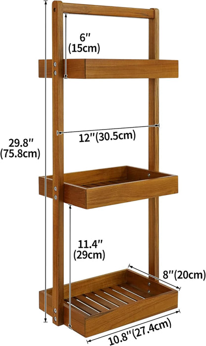 Teak Shower Caddy Corner, Standing Organizer Shelf with Handle3