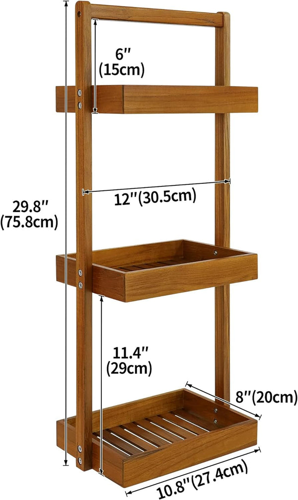 Teak Shower Caddy Corner, Standing Organizer Shelf with Handle3