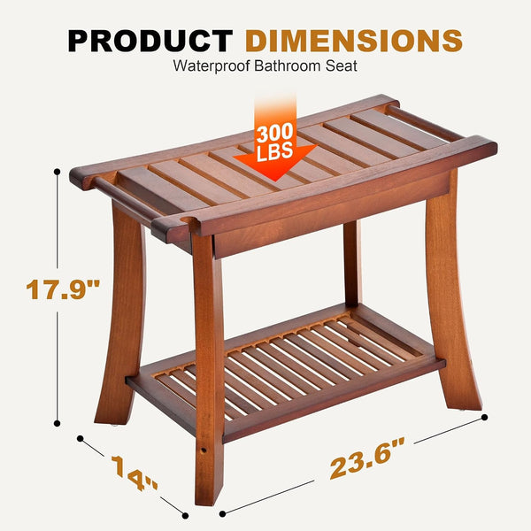 24" Teak Shower Bench, 2-Tier Shower Stool for Indoor Shower, 300Lbs2