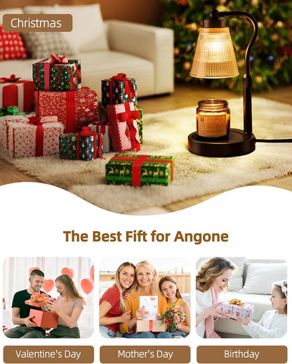 Candle Warmer Lamp for Jar Candles, Height Adjustable & Dimmable with 2/4/8H Timer, 2*50W Halogen Wax Melter Warmer for Home Office Décor, Flameless & Smokeless, Gift for Women Mom, Black-Amber/1 Pack9