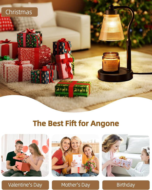 Candle Warmer Lamp for Jar Candles, Height Adjustable & Dimmable with 2/4/8H Timer, 2*50W Halogen Wax Melter Warmer for Home Office Décor, Flameless & Smokeless, Gift for Women Mom, Black-Amber/1 Pack9