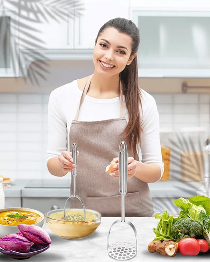 Potato Masher, Uncoated Stainless Steel Potato Press, One-Piece | 37-Hole Design, Dual-Arc, 304 Stainless Steel, Lump-Free Mashing, Non-Slip Handle, Dishwasher Safe6