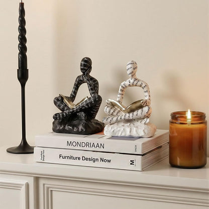 Book Ends for Heavy Books Set of 2, Modern Abstract Thinker Book Ends for Shelves and Desk - Resin with Non-Slip Pads, Bookends for Shelves, Modern Black White Office Decor Bookends7