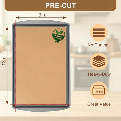 140 Pcs Parchment Paper Sheets 9X13 In, Precut Parchment Paper for Baking | Non-Stick Unbleached Baking Paper Sheets for Air Fryer, Oven, Microwave. Heavy-Duty, Food-Grade, Oil-Proof, Natural Brown3