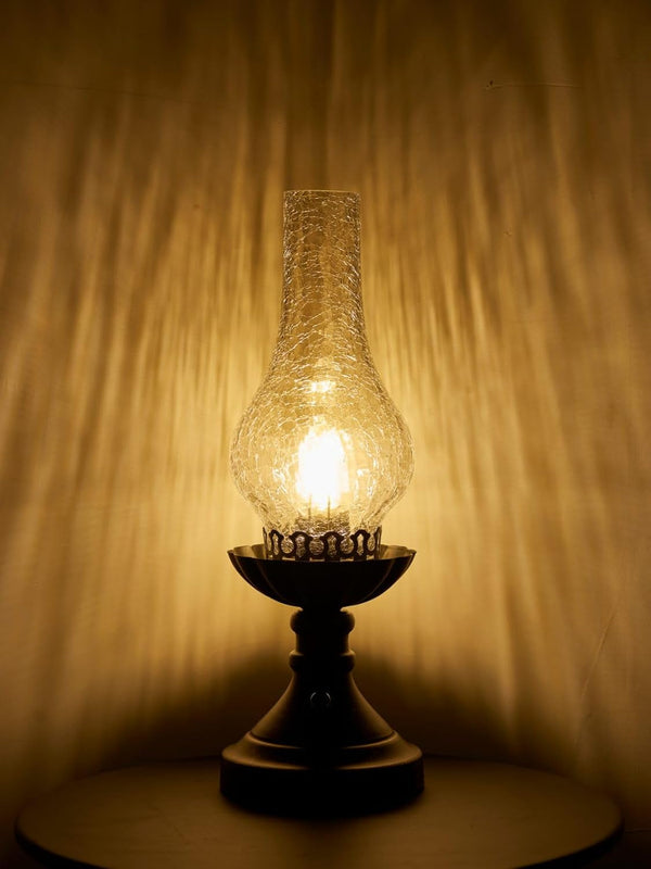 Vintage Table Lamp with Crackled Glass Shade & Rotary Knob Switch, Small Antique Desk Lamp,Lantern Rustic Farmhouse Western Victorian Bedside Decor for Bedroom,Living Room,Office5