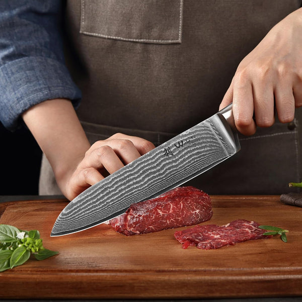 EDIB 3-Piece Damascus Kitchen Knife Set in Wooden Gift Box | VG10 Core, 67-Layer Genuine Damascus Steel, 60 ± 2 HRC, Santoku, Utility and Paring Knife, Pakkawood Handles3