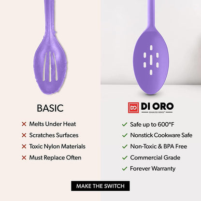 DI ORO Silicone Ladle & Cooking Spoons Set - 600F Heat Resistant, Lavender2