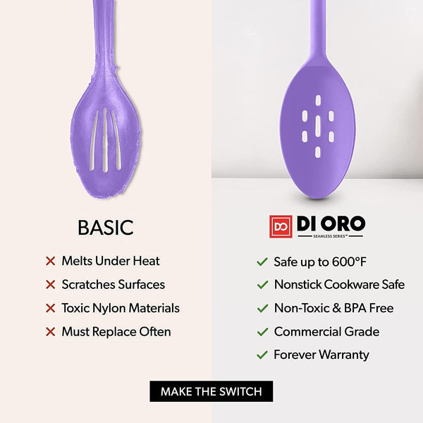 DI ORO Silicone Ladle & Cooking Spoons Set - 600F Heat Resistant, Lavender2