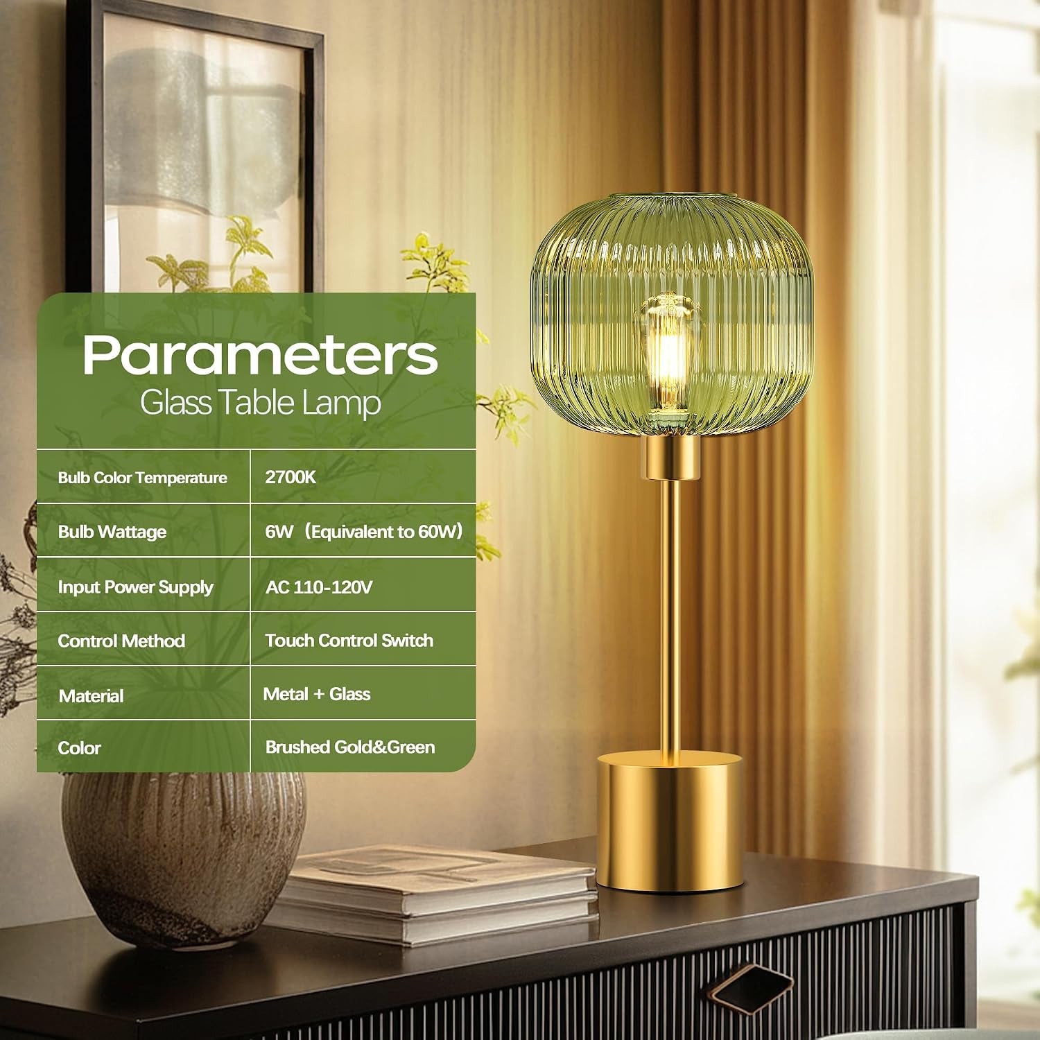glass-table-lamp-for-living-room-modern-bedside-lamp-with-green-ribbed-glass-shade-3-way-dimmable-touch-control-nightstand-lamp-for-bedroom-brushed-gold-2700k-led-bulb-included