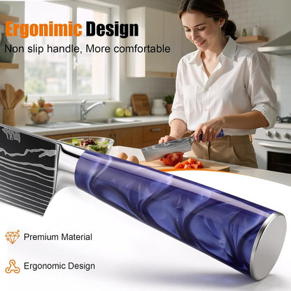 Purple 7 Inch Nakiri Knife, Ultra Sharp Vegetable Chopping Cleaver5