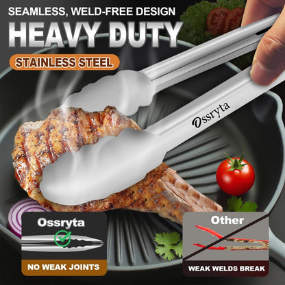 Stainless Steel Cooking Tongs Set of 3 - Heavy Duty 12/9/7 Inch Locking Tongs, Heat Resistant to 600 Degrees, Food Grade Kitchen Metal Tong for Food, Salad, & BBQ - Dishwasher Safe2