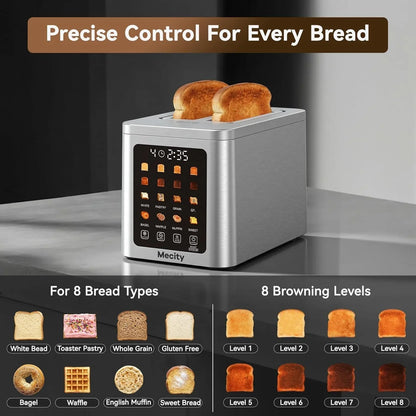 2 Slice Smart Touchscreen Toaster, Stainless Steel Wide Slot Toasters with Auto Lift & 30-Minute Warm, Memory Function, Defrost & Auto Shutoff, Digital Electric Bread Toaster for Bagels2