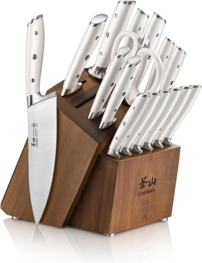 Alps Series German Steel Forged 17-Piece Knife Block Set, Acacia (White)1