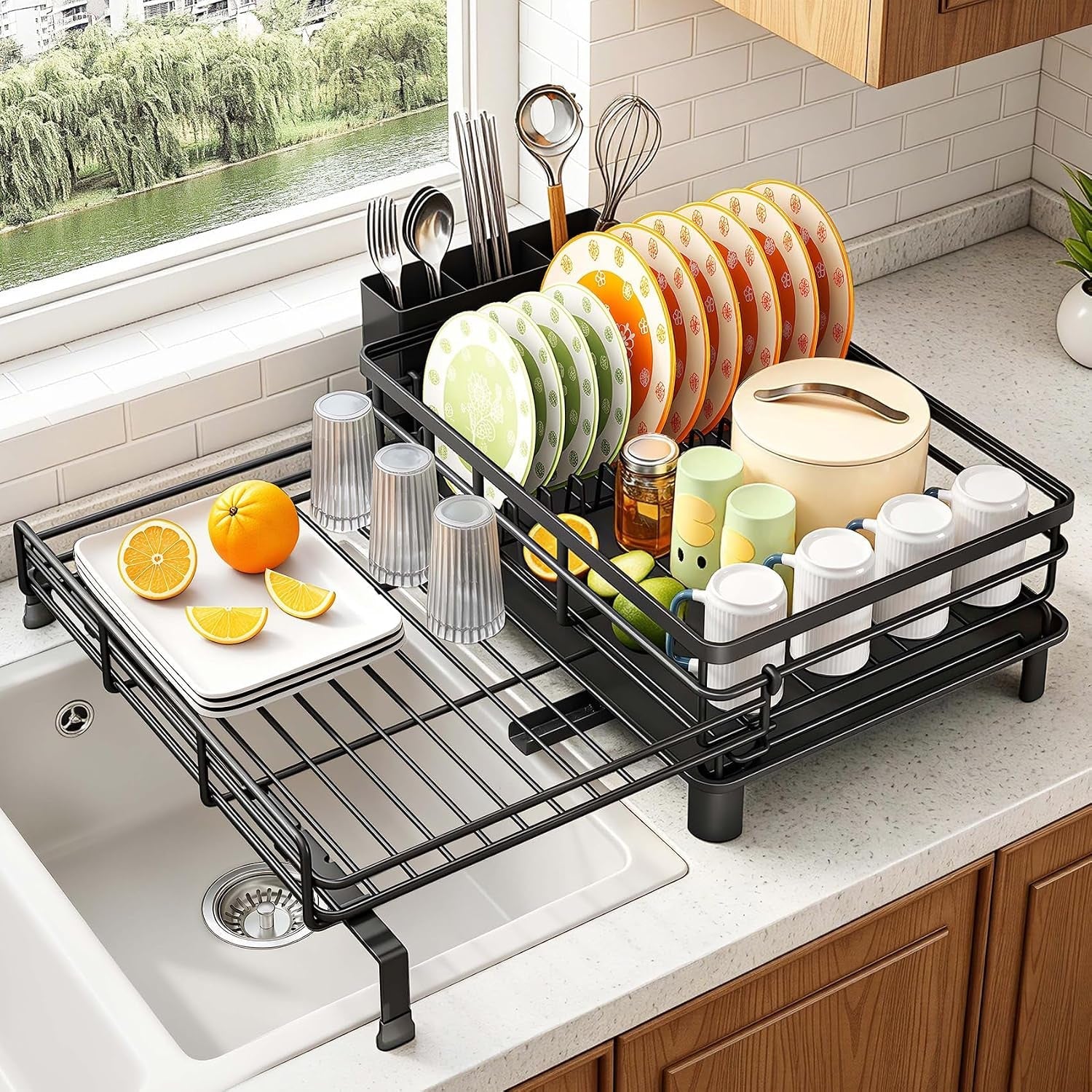 expandable-dish-drying-rack-for-kitchen-counter-metal-black