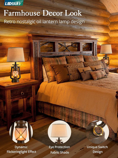 18.72" LED Vintage Lantern Flickering Flame Table Lamps Set of 22