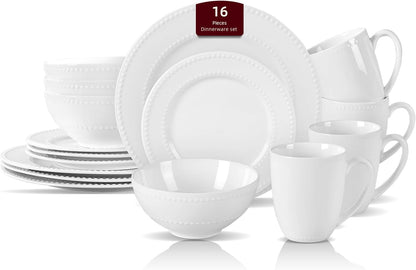 Homevss, New Bone China Dinnerware Set, Embossed Pearl Design, 16Pc Set1