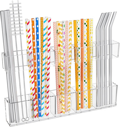 9.5" Large Acrylic Straw Holder for Cabinet Door, Straw Organizer1