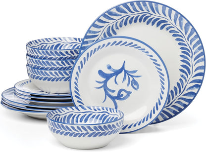 Solear Blue Stoneware 12-Piece Dinnerware Set for 41