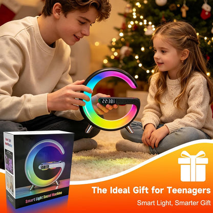 4 in 1 Smart LED Table Lamp, Alarm Clock, Bluetooth Speaker, Wireless Charger, App Control Night Light Bedside Lamp with Fast Charging Station for Bedroom, Home Decor, Family, Teen Girls Boys Gifts9