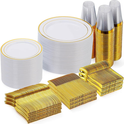600 Pieces Gold Disposable Plastic Plates for 100 Guests1