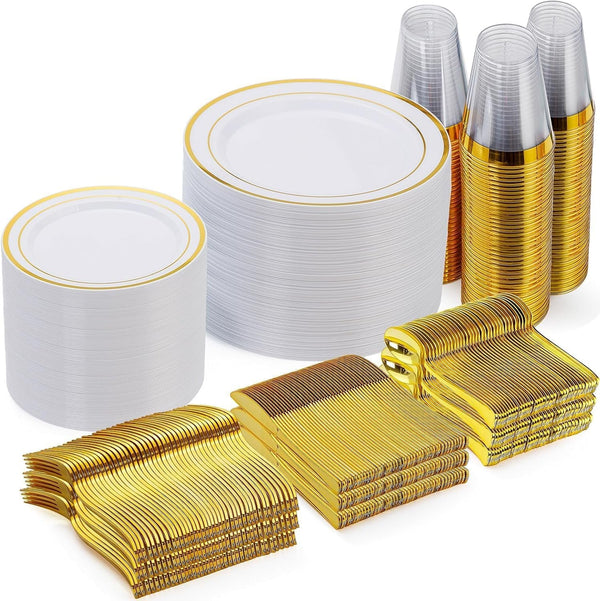600 Pieces Gold Disposable Plastic Plates for 100 Guests1