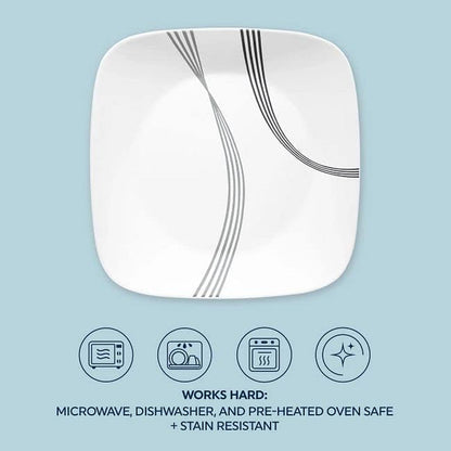 Urban Arc 16Pc, Service for 4, Dinnerware Set, 8 Plates Bowls, Chip & Break Resistant, Dinner and ware White3
