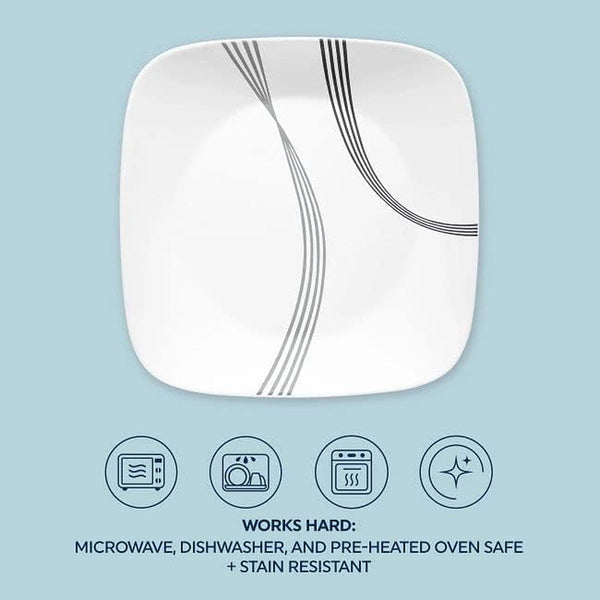 Urban Arc 16Pc, Service for 4, Dinnerware Set, 8 Plates Bowls, Chip & Break Resistant, Dinner and ware White3