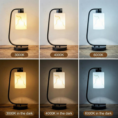 Modern Industrial Table Lamp, Marble Pattern Glass Shade Desk Lamp with C-Shaped Black Metal Base, Bedside Nightstand Lamp for Bedroom, Living Room, Office, E26 Base4