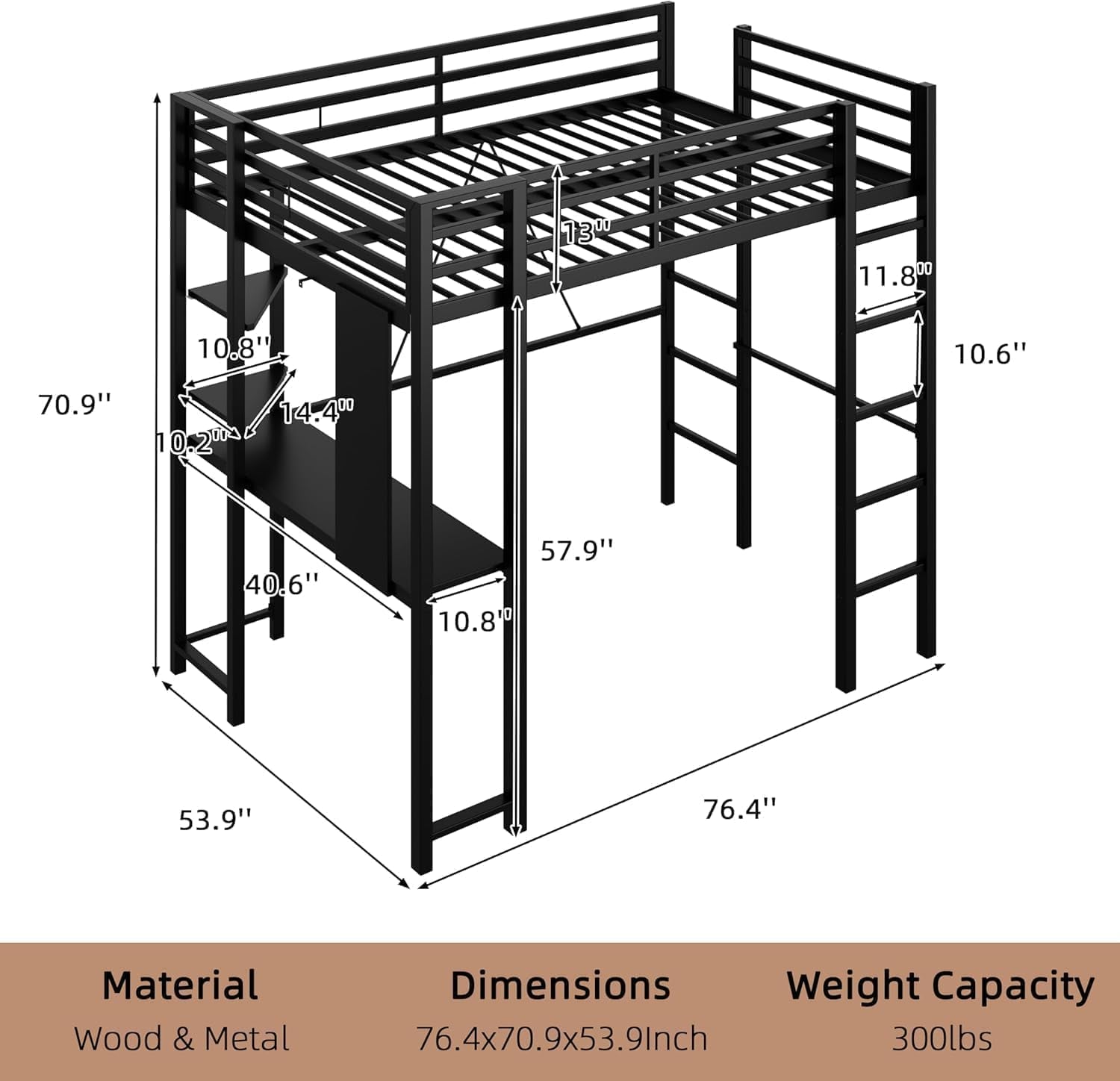 full-size-loft-bed-with-desk-13-guardrails-noise-free-black