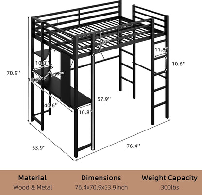 Full Size Loft Bed with Desk, 13" Guardrails, Noise-Free, Black2