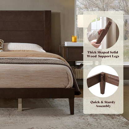 King Size Solid Wood Bed Frame with 48" Headboard Design, Walnut6