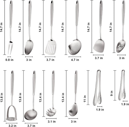 Stainless Steel Kitchen Utensils Set 18 10 Stainless Steel Cooking Utensils Set - 12 PCS Large Metal Cooking Utensil Tools Set2