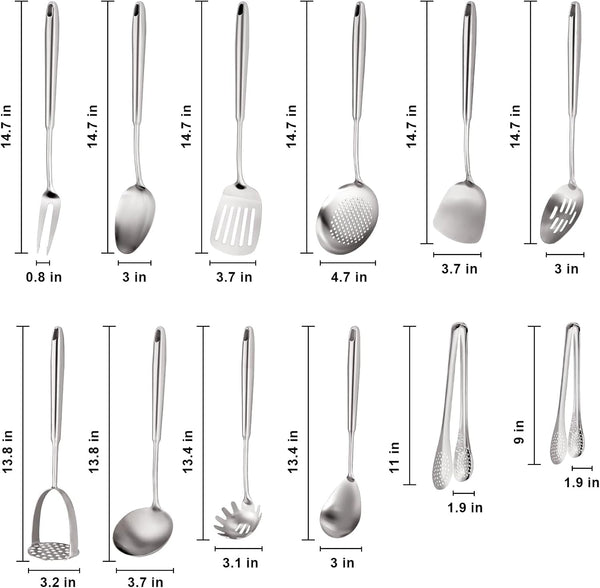 Stainless Steel Kitchen Utensils Set 18 10 Stainless Steel Cooking Utensils Set - 12 PCS Large Metal Cooking Utensil Tools Set2